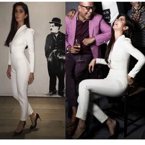 Mikael D Bridal Ivory Crepe Jumpsuit Women’s White Structured Katrina Kaif NWT